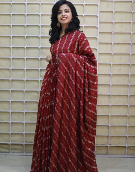 Vibrant Wine-Red Saree